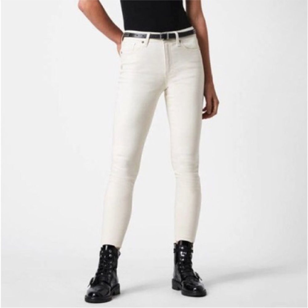 ALL SAINTS | Miller Cream Skinny High Rise Jeans Zip Ankle Women’s Size 28 (6)